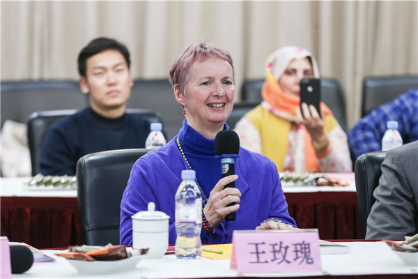 Rose speaking at the book launch for the 40 Most Influential Foreigners in China in 2018
