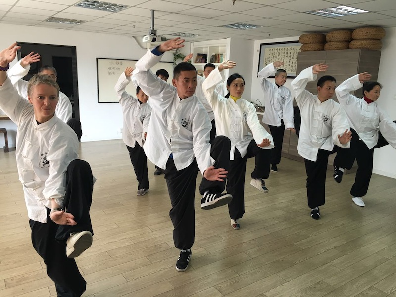 Yang Lin (At the Back of the Group) with Other DDA Disciples Training in Tongbei Form at Our DDA Classes in Shanghai